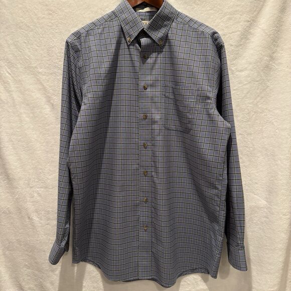 LL Bean Shirt Mens Medium Tall Blue Cotton Plaid Button Down Traditional Fit - Picture 2 of 11